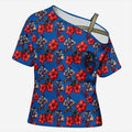 Newcastle Knights Cross Shoulder Shirt Tropical Hibiscus Floral Seamless Rugby Mascot