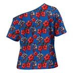 Newcastle Knights Cross Shoulder Shirt Tropical Hibiscus Floral Seamless Rugby Mascot
