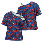 Newcastle Knights Cross Shoulder Shirt Tropical Hibiscus Floral Seamless Rugby Mascot