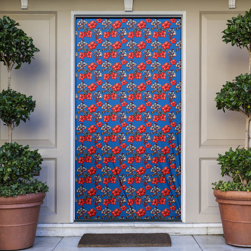 Newcastle Knights Door Cover Tropical Hibiscus Floral Seamless Rugby Mascot