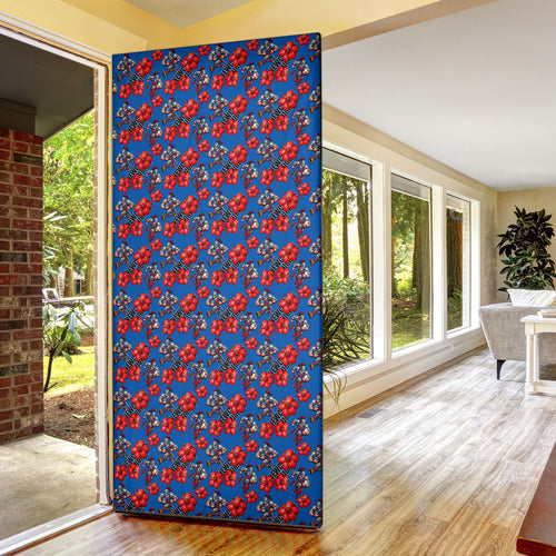 Newcastle Knights Door Cover Tropical Hibiscus Floral Seamless Rugby Mascot