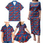 Newcastle Knights Family Matching Puletasi and Hawaiian Shirt Tropical Hibiscus Floral Seamless Rugby Mascot