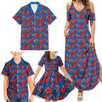 Newcastle Knights Family Matching Summer Maxi Dress and Hawaiian Shirt Tropical Hibiscus Floral Seamless Rugby Mascot