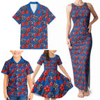 Newcastle Knights Family Matching Tank Maxi Dress and Hawaiian Shirt Tropical Hibiscus Floral Seamless Rugby Mascot