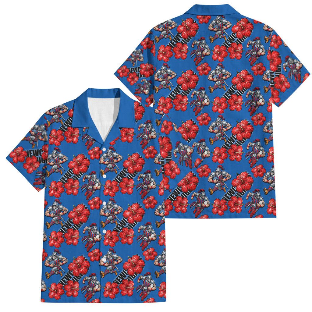 Newcastle Knights Family Matching Tank Maxi Dress and Hawaiian Shirt Tropical Hibiscus Floral Seamless Rugby Mascot