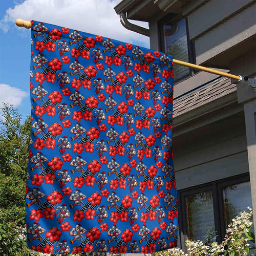 Newcastle Knights Garden Flag Tropical Hibiscus Floral Seamless Rugby Mascot