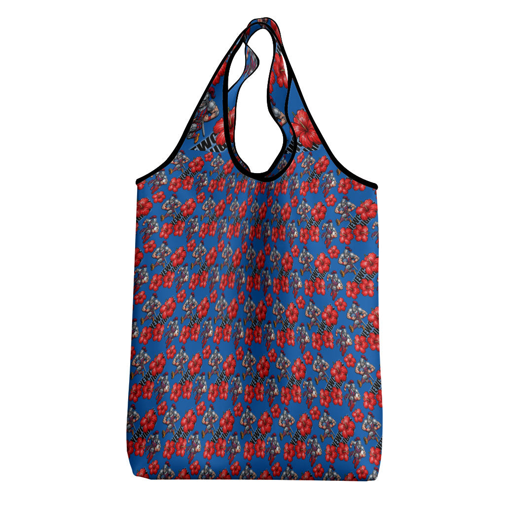 Newcastle Knights Grocery Bag Tropical Hibiscus Floral Seamless Rugby Mascot