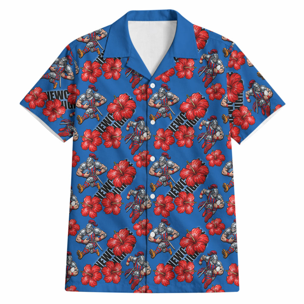 Newcastle Knights Hawaiian Shirt Tropical Hibiscus Floral Seamless Rugby Mascot