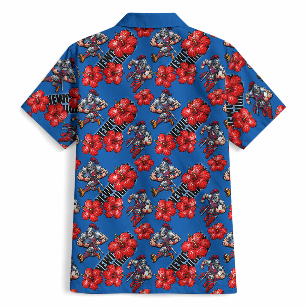 Newcastle Knights Hawaiian Shirt Tropical Hibiscus Floral Seamless Rugby Mascot