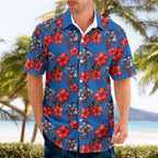 Newcastle Knights Hawaiian Shirt Tropical Hibiscus Floral Seamless Rugby Mascot