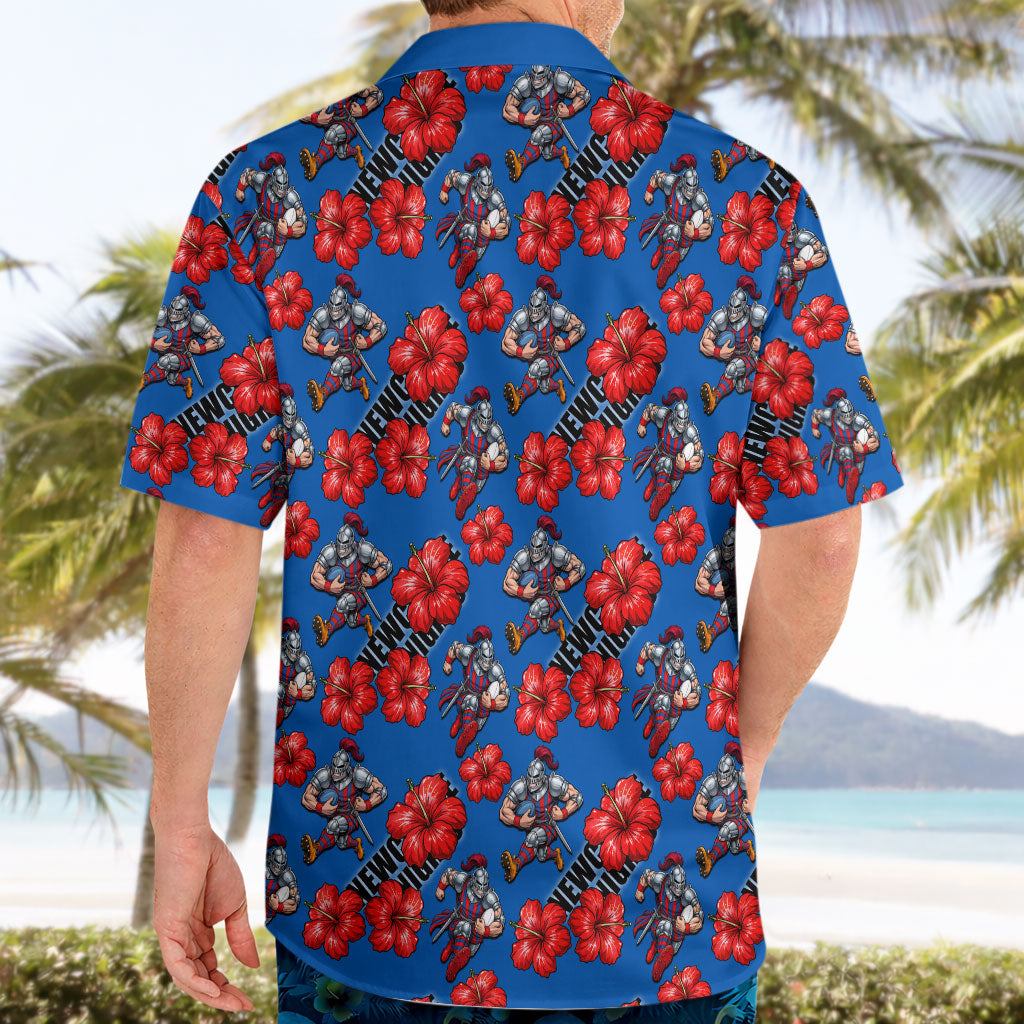 Newcastle Knights Hawaiian Shirt Tropical Hibiscus Floral Seamless Rugby Mascot