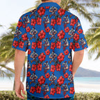 Newcastle Knights Hawaiian Shirt Tropical Hibiscus Floral Seamless Rugby Mascot