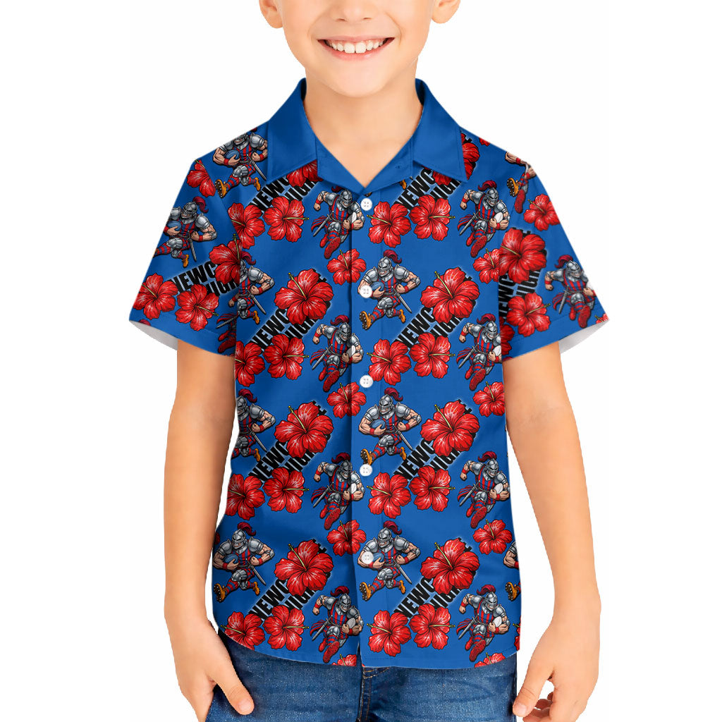 Newcastle Knights Hawaiian Shirt Tropical Hibiscus Floral Seamless Rugby Mascot