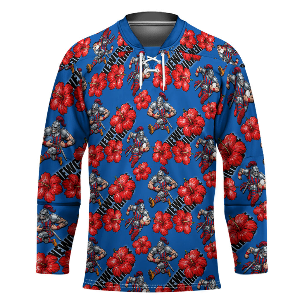 Newcastle Knights Hockey Jersey Tropical Hibiscus Floral Seamless Rugby Mascot