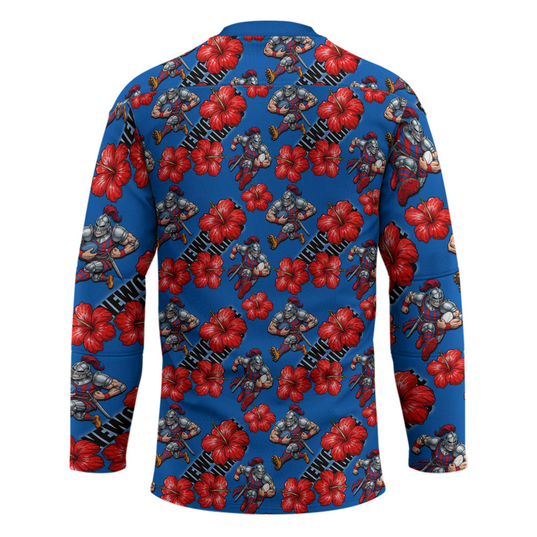 Newcastle Knights Hockey Jersey Tropical Hibiscus Floral Seamless Rugby Mascot