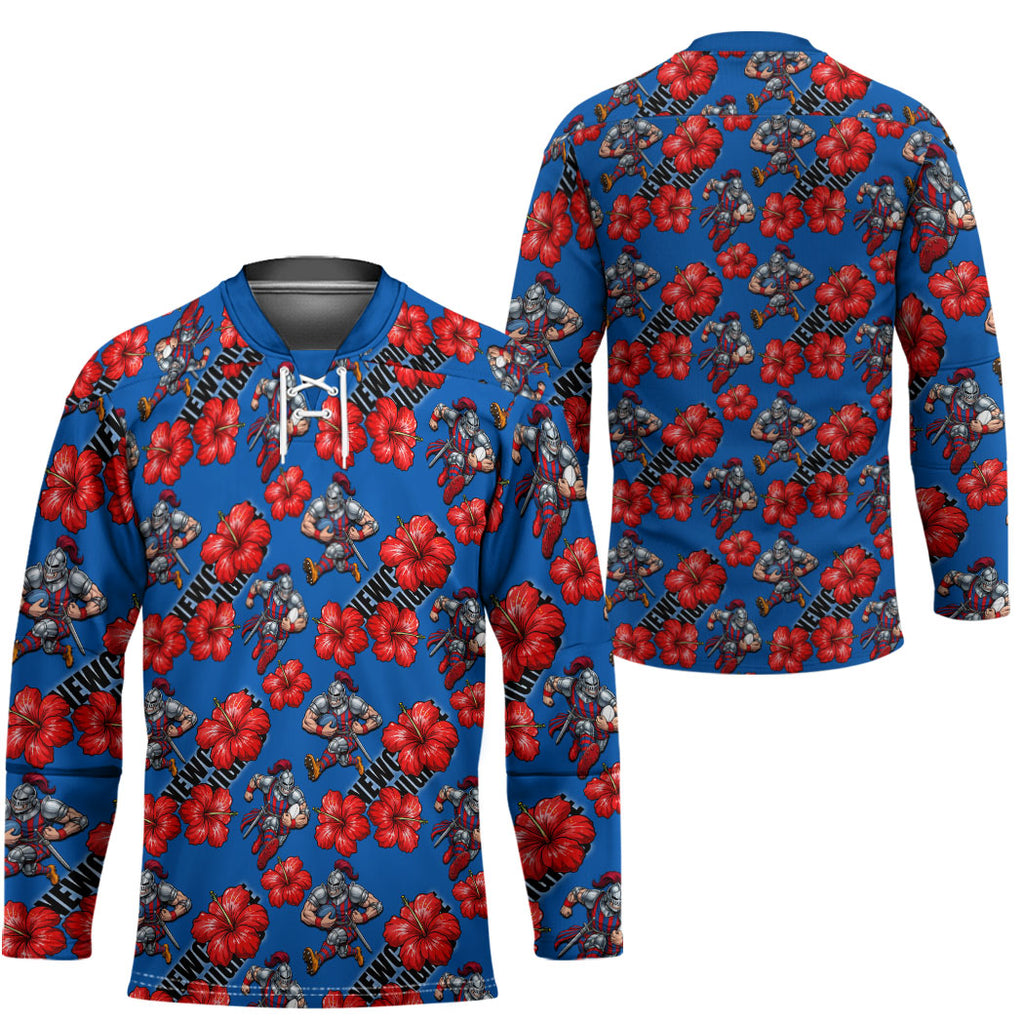 Newcastle Knights Hockey Jersey Tropical Hibiscus Floral Seamless Rugby Mascot