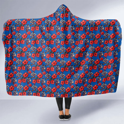 Newcastle Knights Hooded Blanket Tropical Hibiscus Floral Seamless Rugby Mascot
