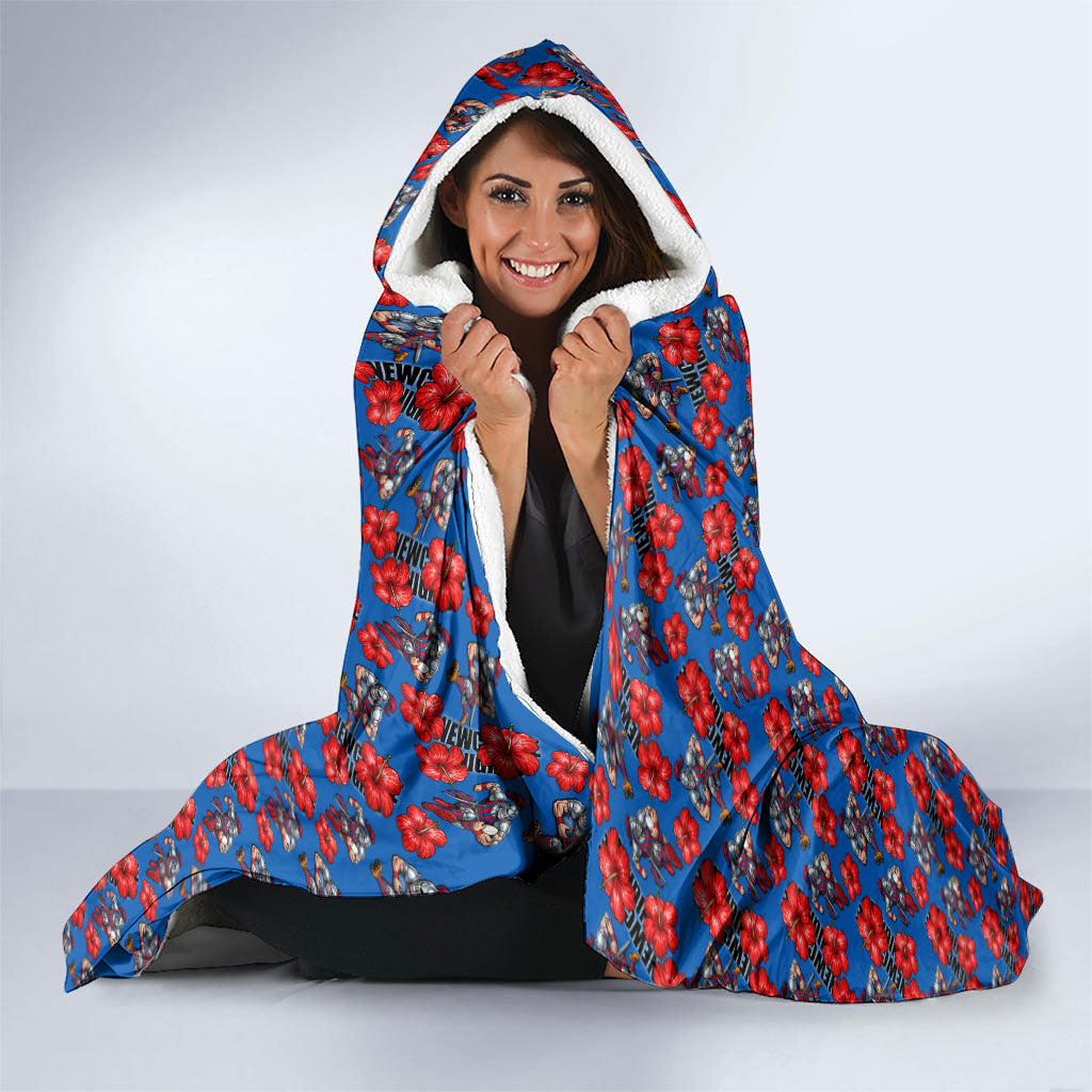 Newcastle Knights Hooded Blanket Tropical Hibiscus Floral Seamless Rugby Mascot