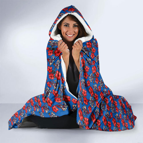 Newcastle Knights Hooded Blanket Tropical Hibiscus Floral Seamless Rugby Mascot
