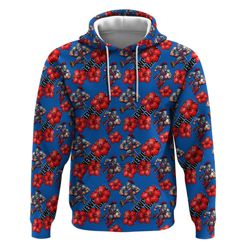 Newcastle Knights Hoodie Tropical Hibiscus Floral Seamless Rugby Mascot