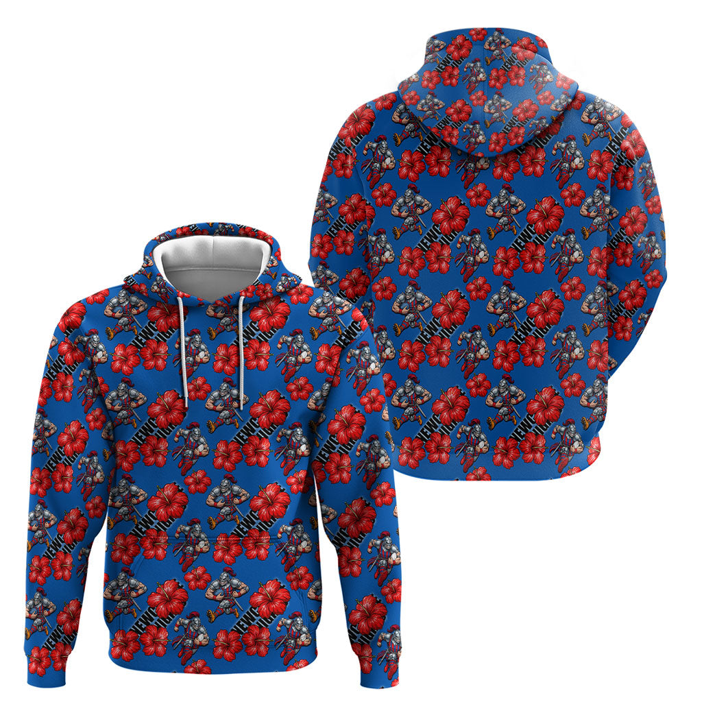 Newcastle Knights Hoodie Tropical Hibiscus Floral Seamless Rugby Mascot