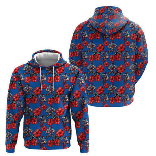 Newcastle Knights Hoodie Tropical Hibiscus Floral Seamless Rugby Mascot
