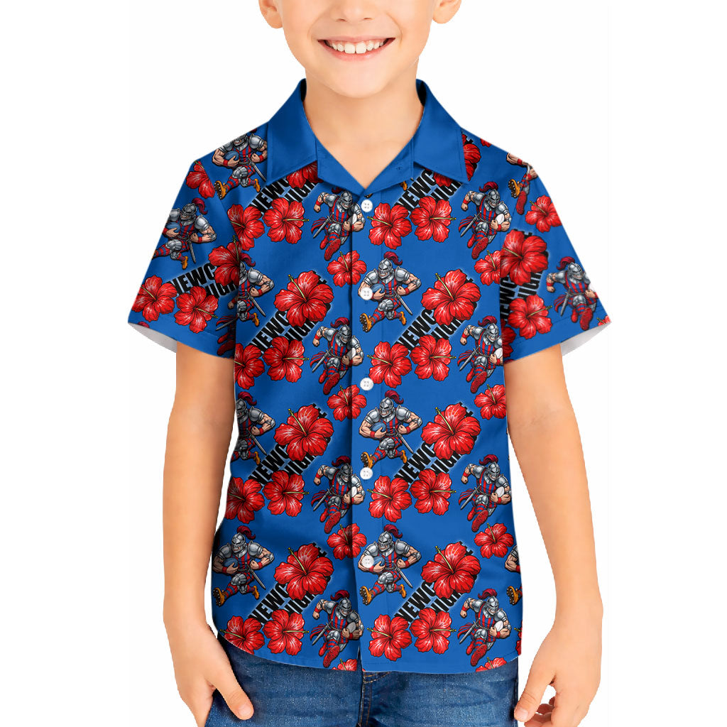 Newcastle Knights Kid Hawaiian Shirt Tropical Hibiscus Floral Seamless Rugby Mascot