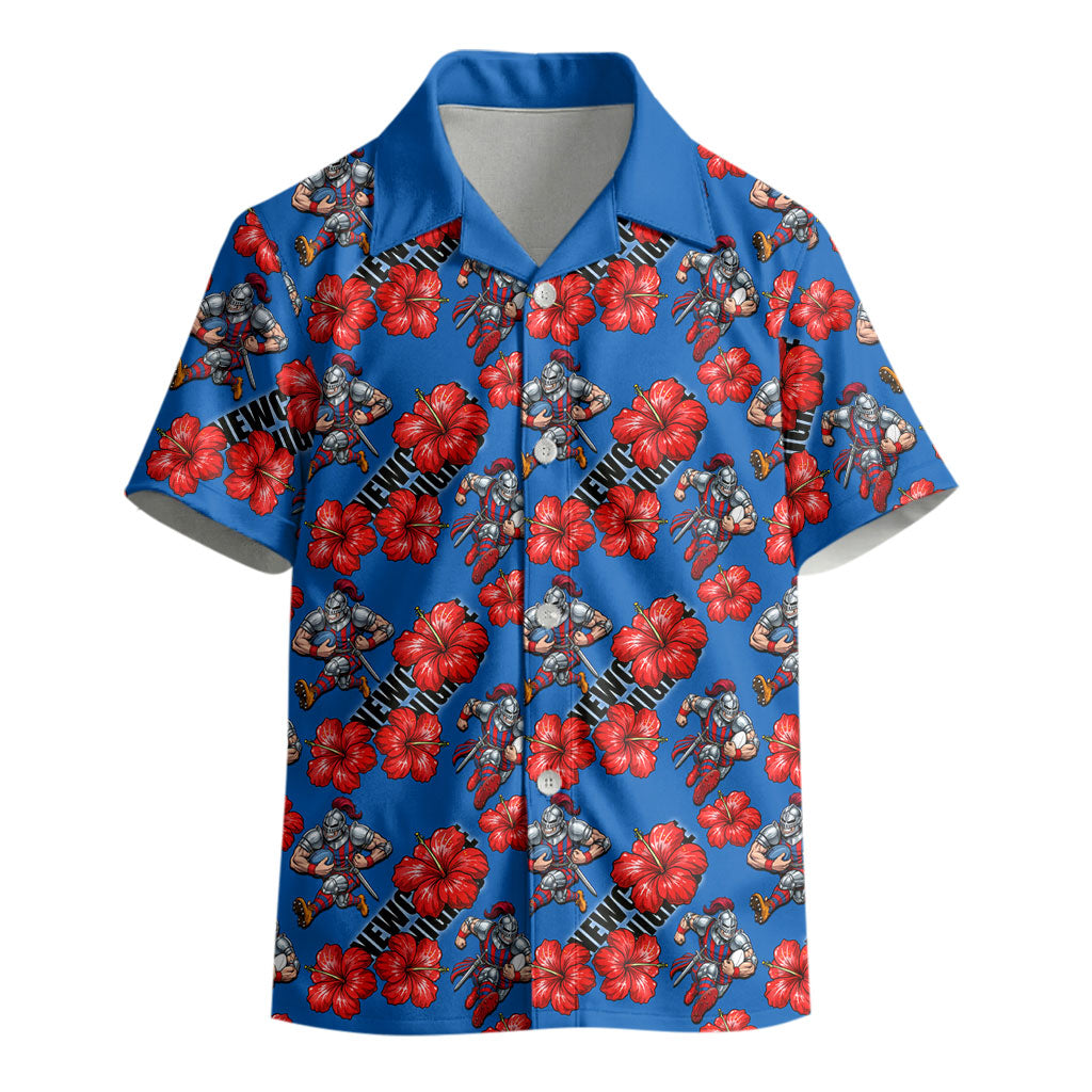 Newcastle Knights Kid Hawaiian Shirt Tropical Hibiscus Floral Seamless Rugby Mascot