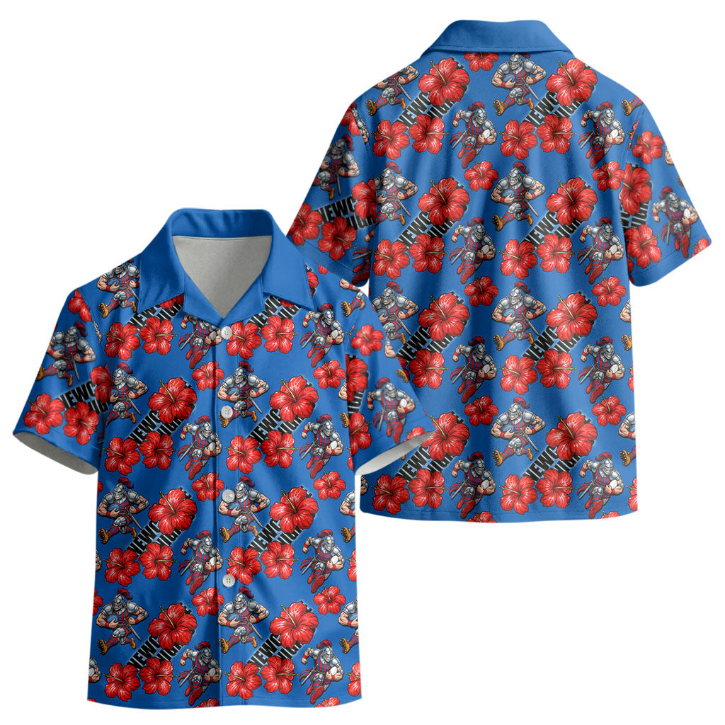 Newcastle Knights Kid Hawaiian Shirt Tropical Hibiscus Floral Seamless Rugby Mascot