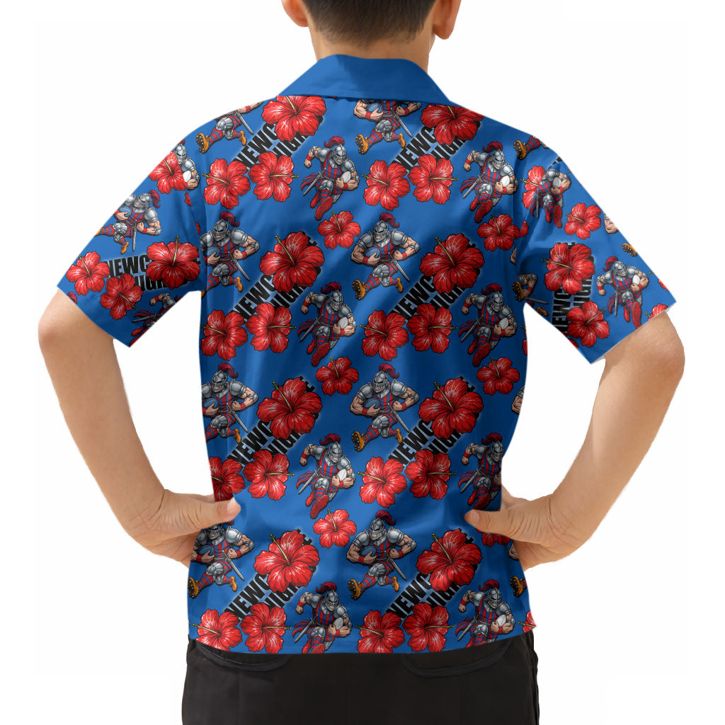 Newcastle Knights Kid Hawaiian Shirt Tropical Hibiscus Floral Seamless Rugby Mascot