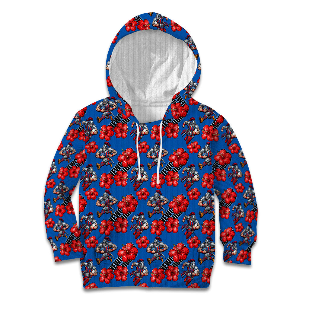Newcastle Knights Kid Hoodie Tropical Hibiscus Floral Seamless Rugby Mascot