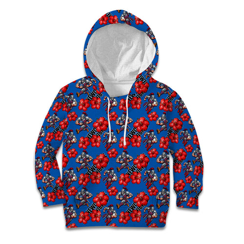 Newcastle Knights Kid Hoodie Tropical Hibiscus Floral Seamless Rugby Mascot