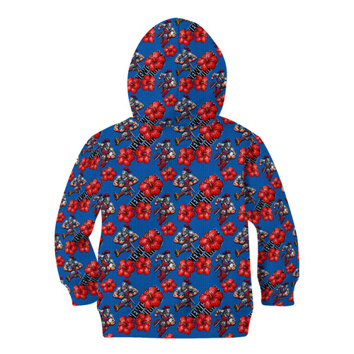 Newcastle Knights Kid Hoodie Tropical Hibiscus Floral Seamless Rugby Mascot