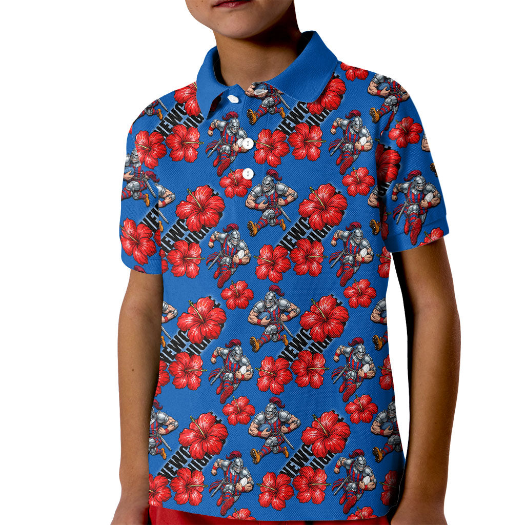 Newcastle Knights Kid Polo Shirt Tropical Hibiscus Floral Seamless Rugby Mascot