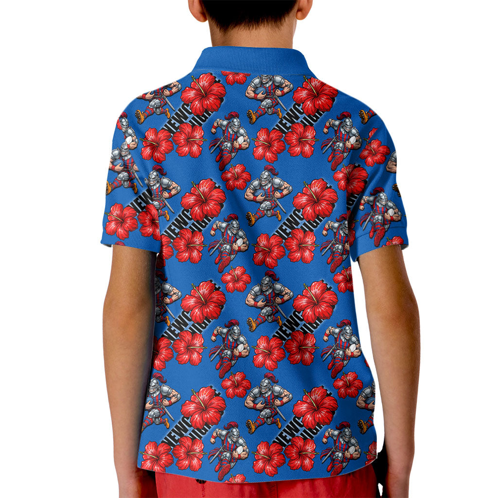 Newcastle Knights Kid Polo Shirt Tropical Hibiscus Floral Seamless Rugby Mascot