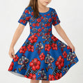 Newcastle Knights Kid Short Sleeve Dress Tropical Hibiscus Floral Seamless Rugby Mascot