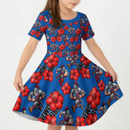 Newcastle Knights Kid Short Sleeve Dress Tropical Hibiscus Floral Seamless Rugby Mascot