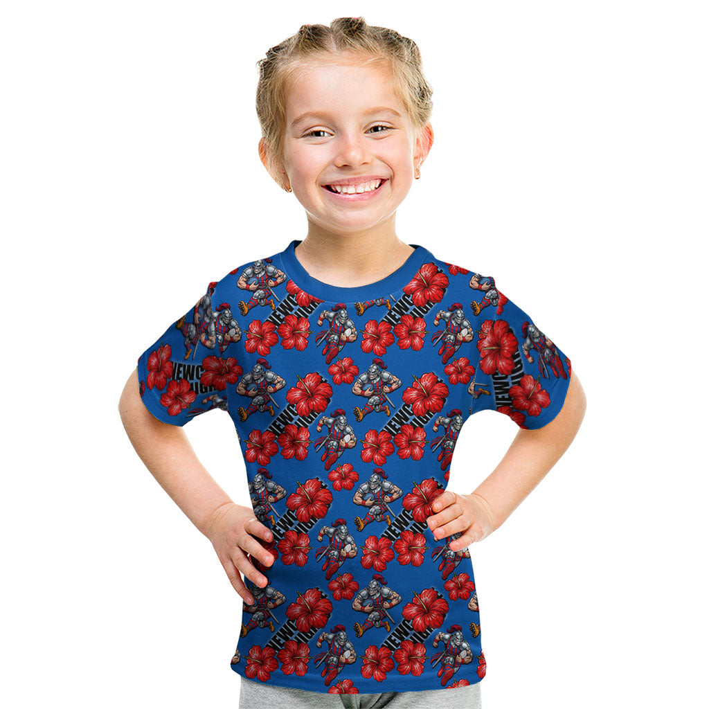Newcastle Knights Kid T Shirt Tropical Hibiscus Floral Seamless Rugby Mascot