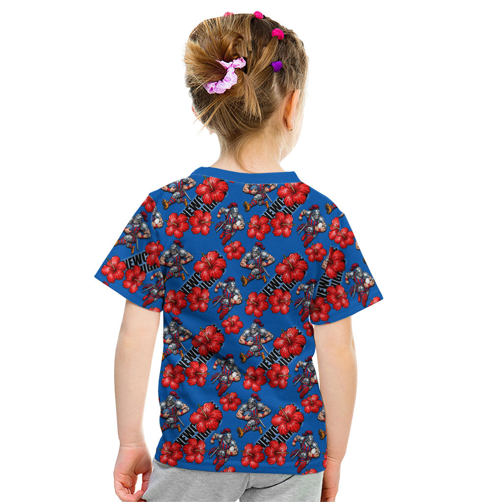 Newcastle Knights Kid T Shirt Tropical Hibiscus Floral Seamless Rugby Mascot