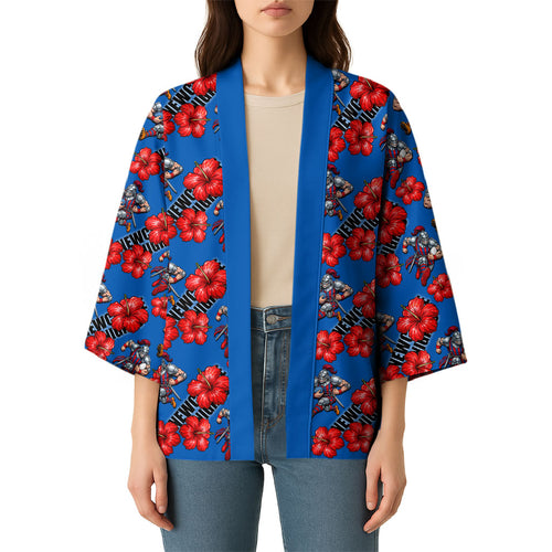 Newcastle Knights Kimono Tropical Hibiscus Floral Seamless Rugby Mascot