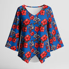 Newcastle Knights Kimono Sleeve Blouse Tropical Hibiscus Floral Seamless Rugby Mascot