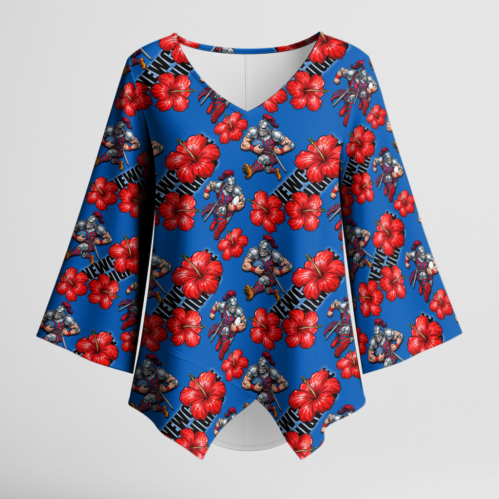 Newcastle Knights Kimono Sleeve Blouse Tropical Hibiscus Floral Seamless Rugby Mascot