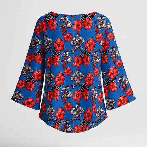 Newcastle Knights Kimono Sleeve Blouse Tropical Hibiscus Floral Seamless Rugby Mascot