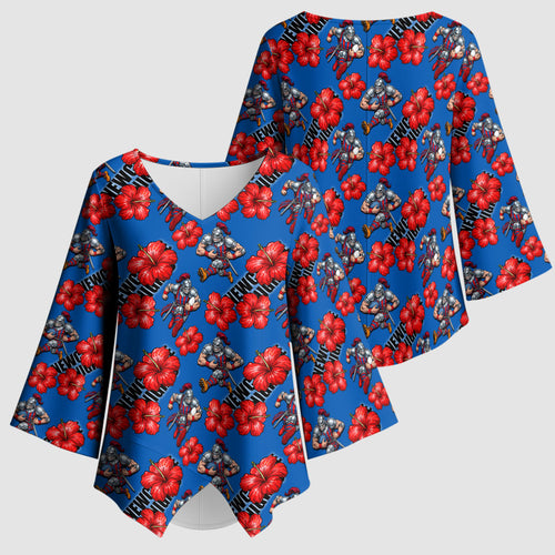 Newcastle Knights Kimono Sleeve Blouse Tropical Hibiscus Floral Seamless Rugby Mascot