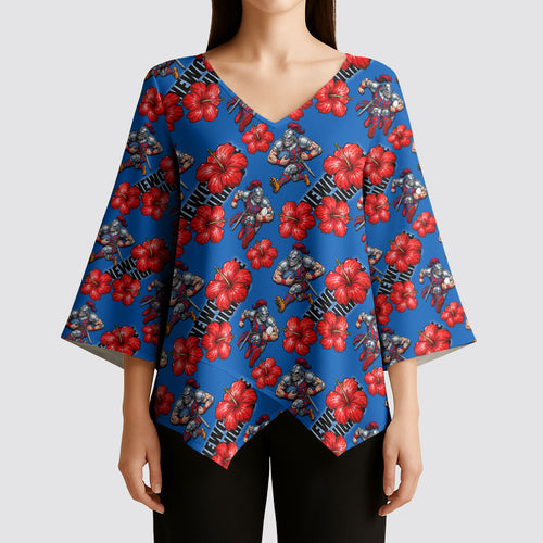 Newcastle Knights Kimono Sleeve Blouse Tropical Hibiscus Floral Seamless Rugby Mascot