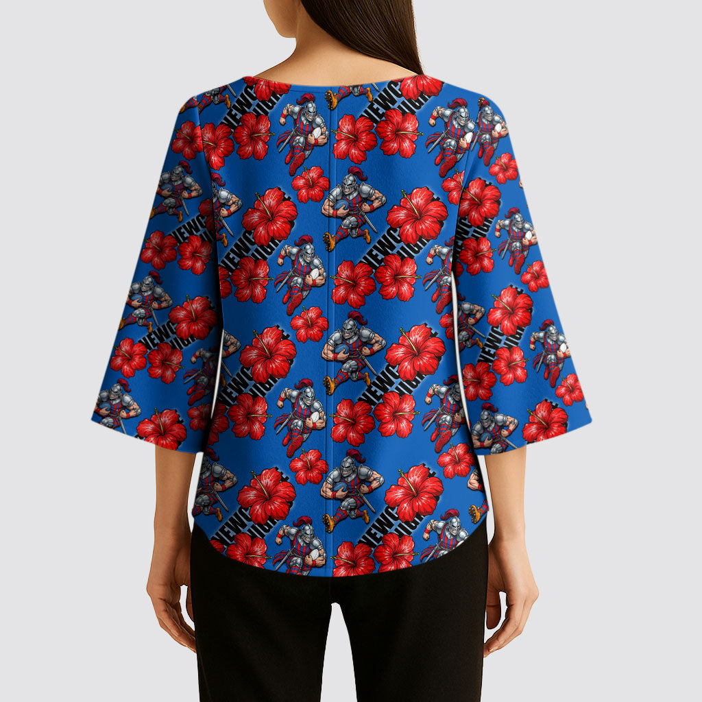Newcastle Knights Kimono Sleeve Blouse Tropical Hibiscus Floral Seamless Rugby Mascot