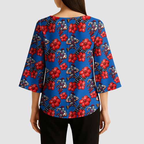Newcastle Knights Kimono Sleeve Blouse Tropical Hibiscus Floral Seamless Rugby Mascot