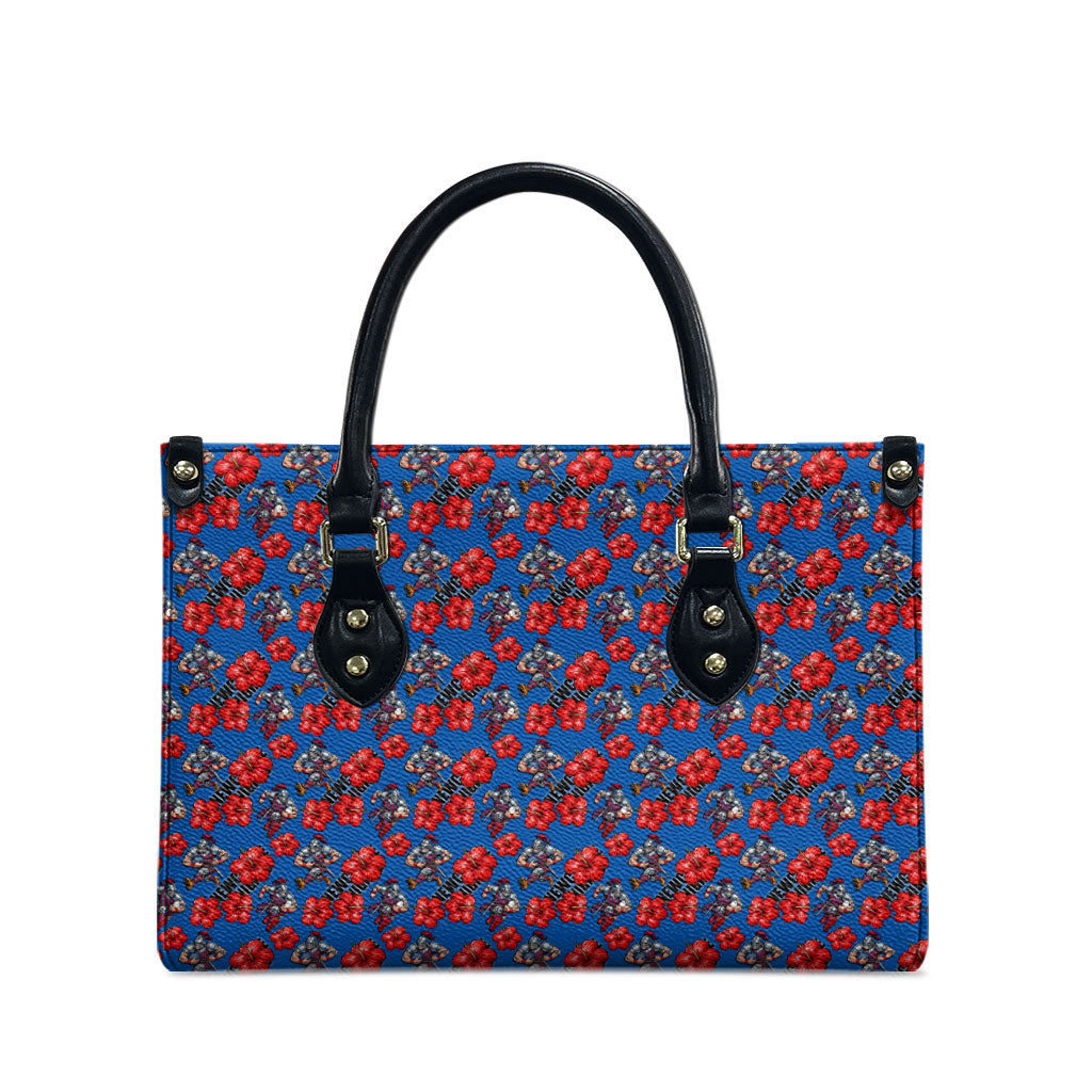 Newcastle Knights Leather Bag Tropical Hibiscus Floral Seamless Rugby Mascot