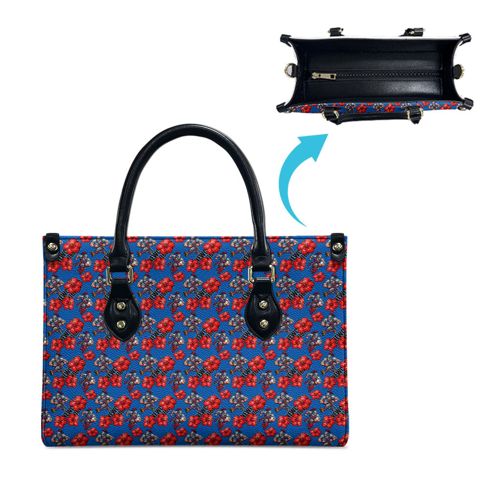 Newcastle Knights Leather Bag Tropical Hibiscus Floral Seamless Rugby Mascot