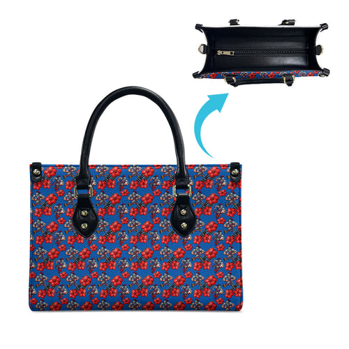 Newcastle Knights Leather Bag Tropical Hibiscus Floral Seamless Rugby Mascot
